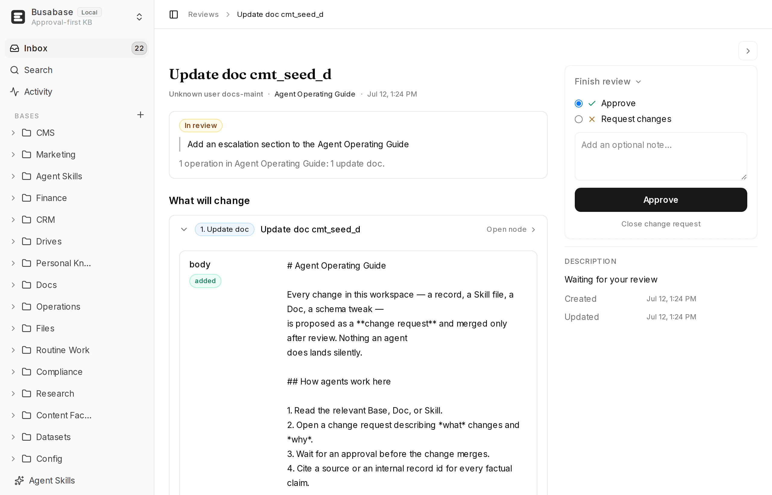 Agentが提案したファイル変更を表示するBusabaseプレビュー
